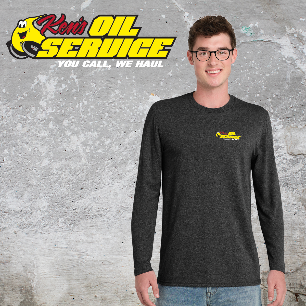 Ken's Oil Left Chest Print - Long Sleeve Triblend Tee