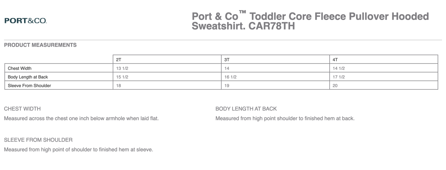 HC - Printed - Port & Co™ Toddler Core Fleece Pullover Hooded Sweatshirt