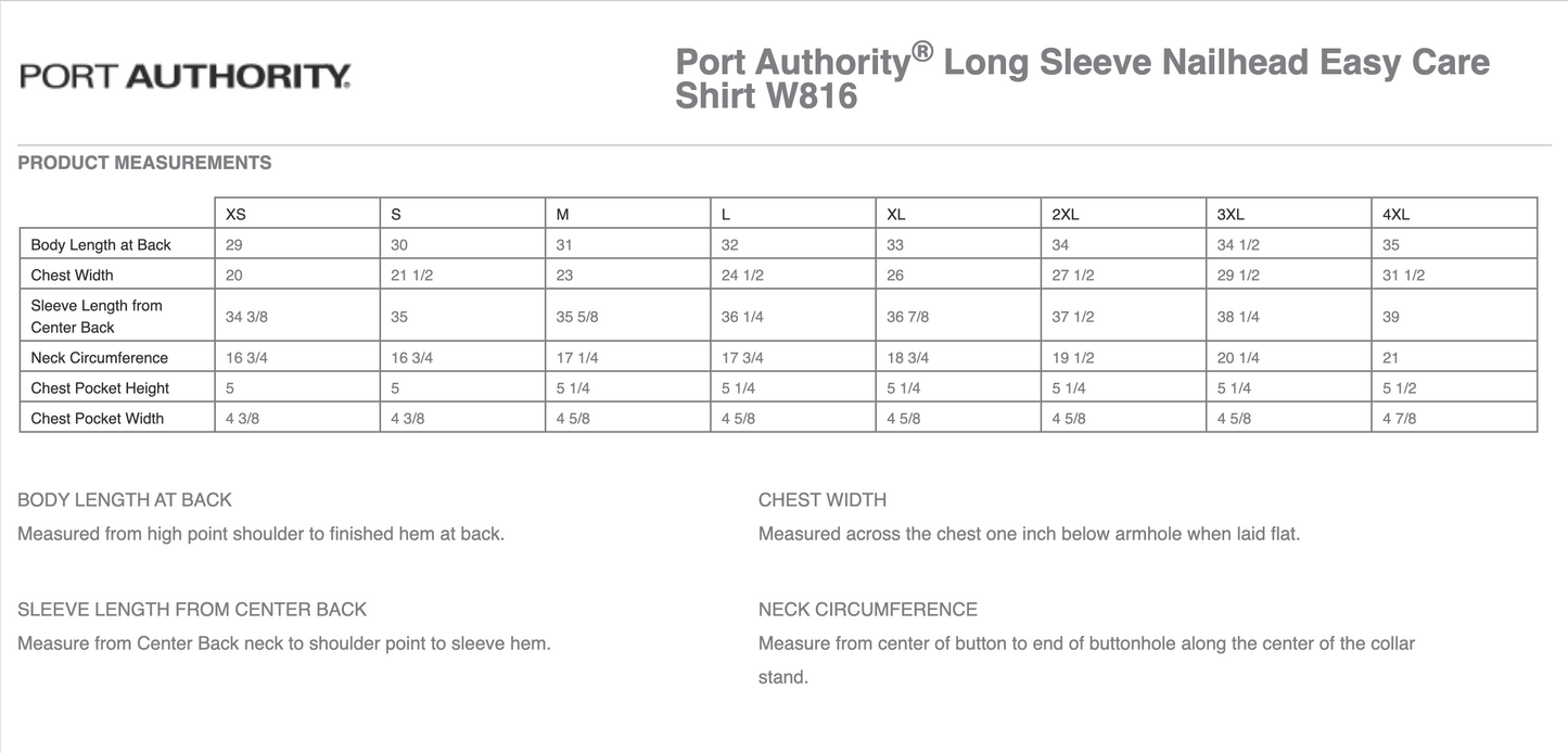 HC - Embroidered - Port Authority® Long Sleeve Nailhead Easy Care Shirt