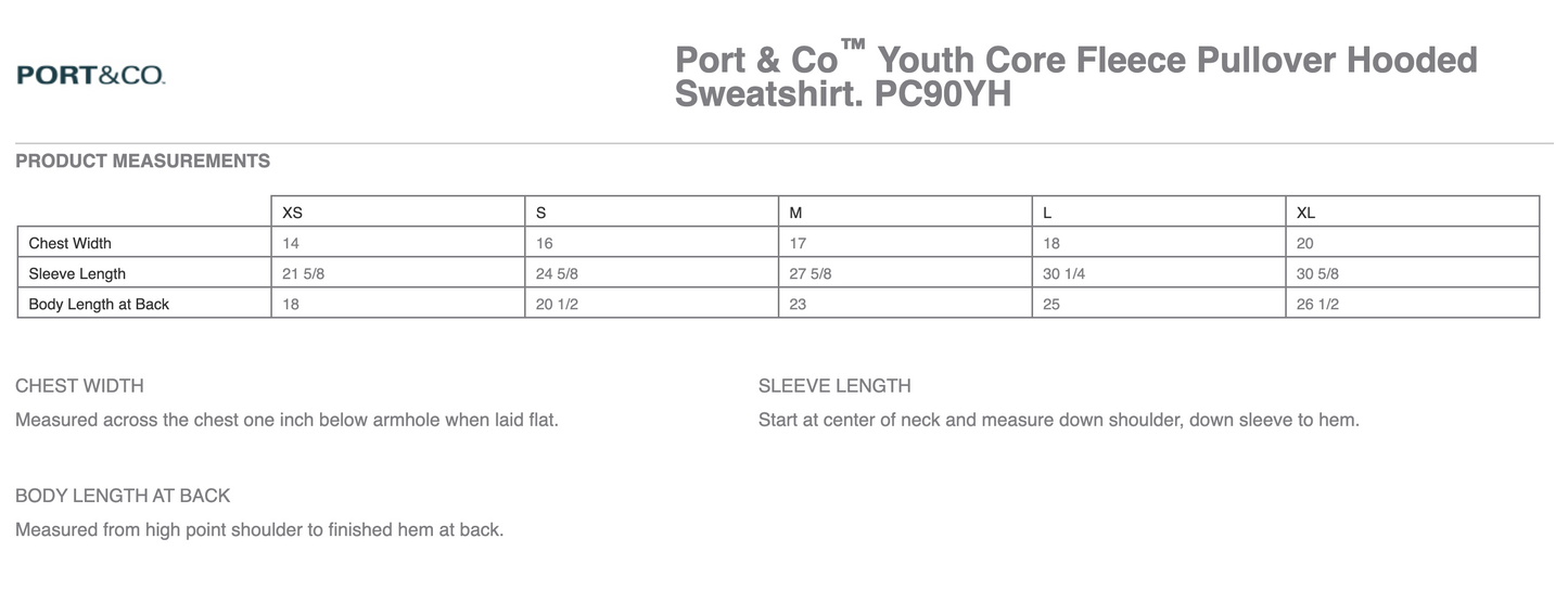 HC - Printed - Port & Co™ Youth Core Fleece Pullover Hooded Sweatshirt