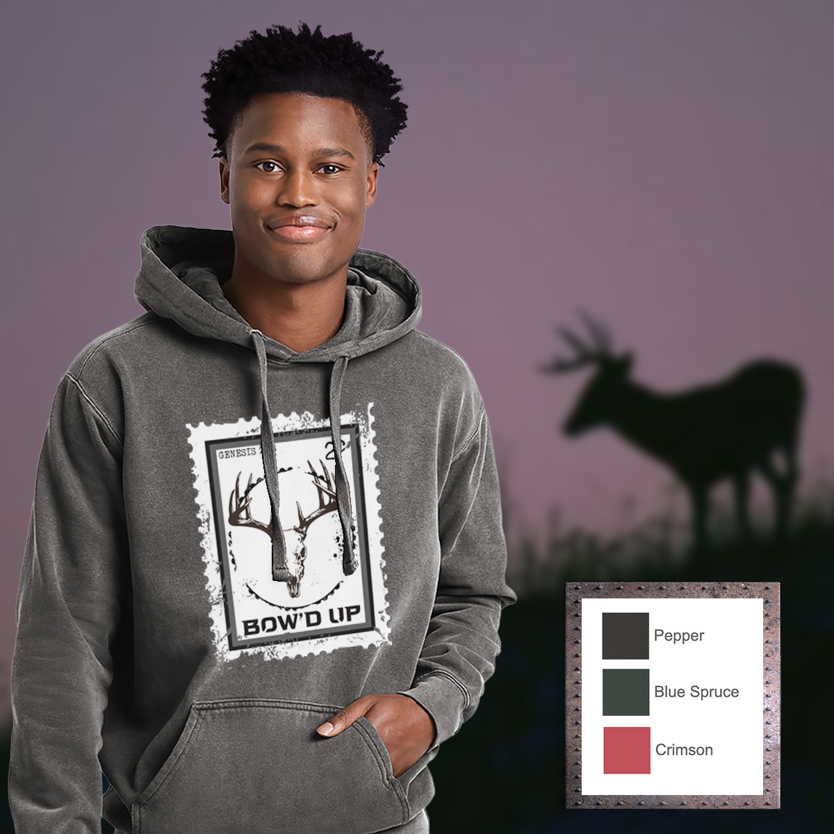 Bow'd Up - Stamp Print - Comfort Colors® Ring Spun Hooded Sweatshirt - Unisex Cut
