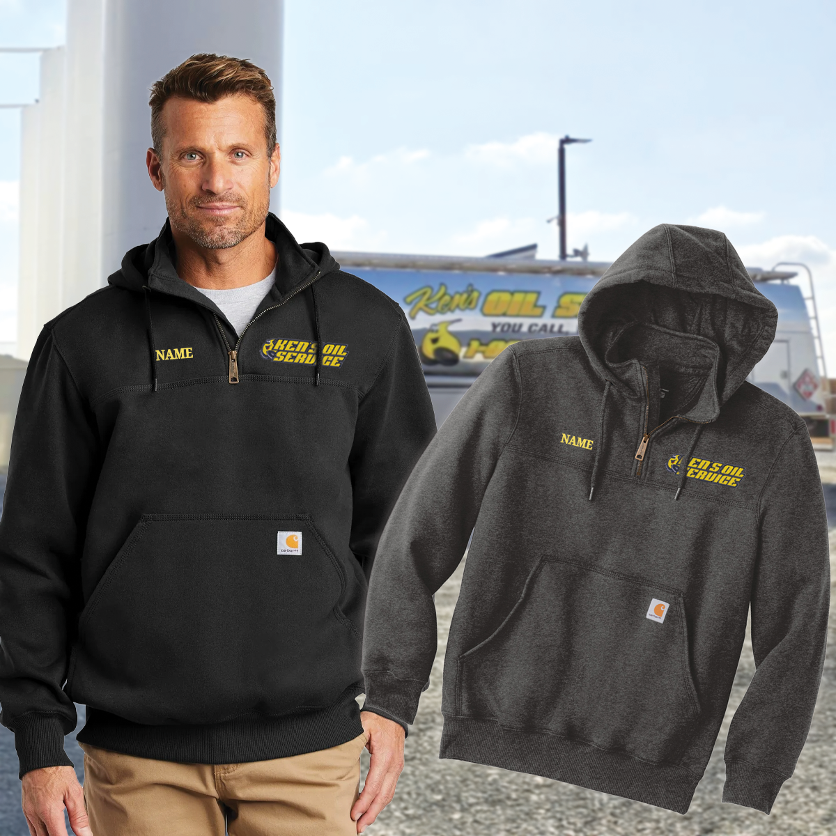 Ken's Oil Embroidered Carhartt® Rain Defender® Paxton Heavyweight Hooded Zip Mock Sweatshirt