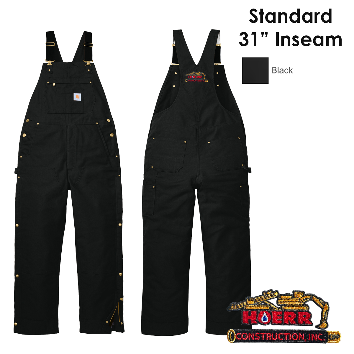 HC - Embroidered - Carhartt® Standard Length (31" Inseam) Firm Duck Insulated Bib Overalls