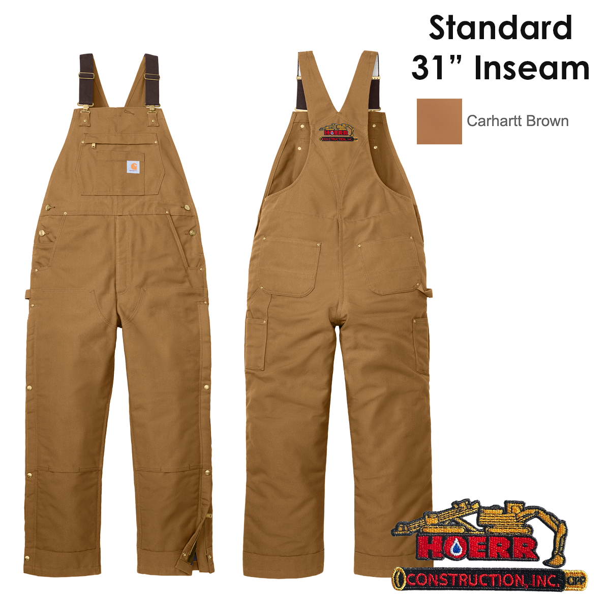 HC - Embroidered - Carhartt® Standard Length (31" Inseam) Firm Duck Insulated Bib Overalls