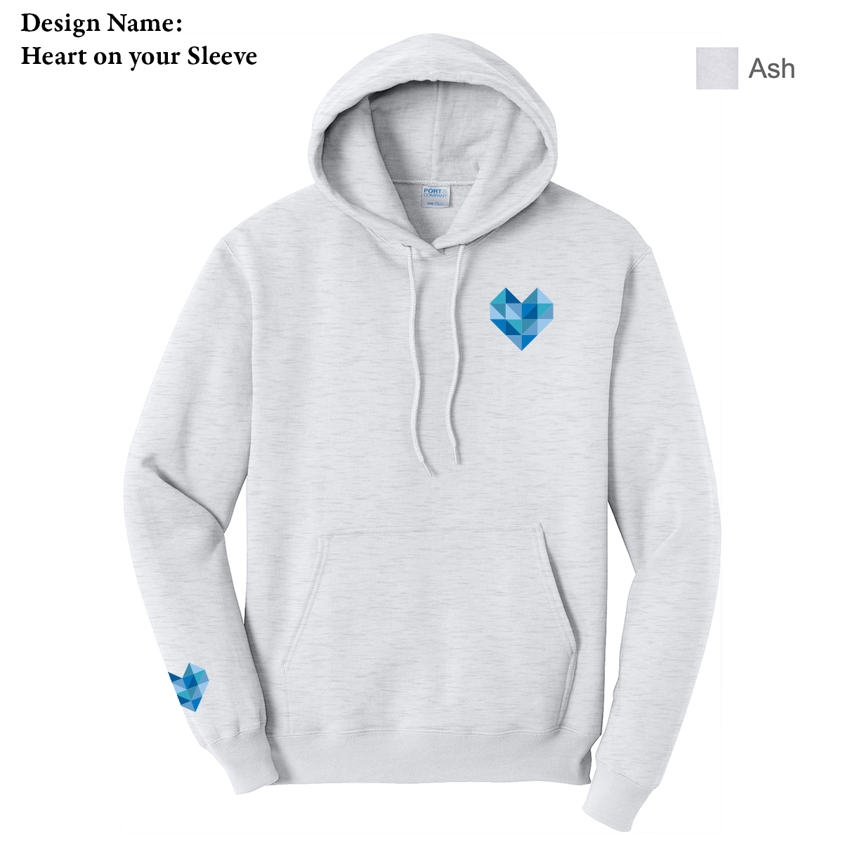 EACH - Printed - Heart on your Sleeve- Port & Co™ Core Fleece Pullover Hooded Sweatshirt