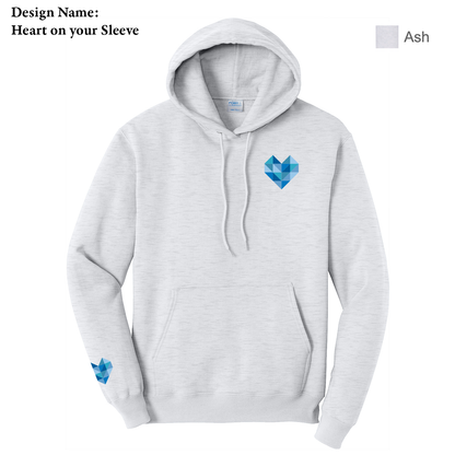 EACH - Printed - Heart on your Sleeve- Port & Co™ Core Fleece Pullover Hooded Sweatshirt