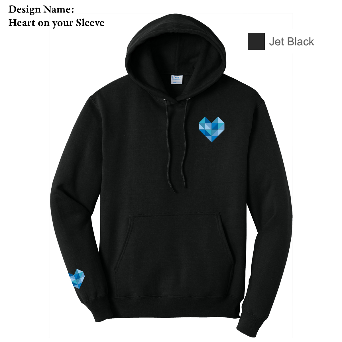 EACH - Printed - Heart on your Sleeve- Port & Co™ Core Fleece Pullover Hooded Sweatshirt