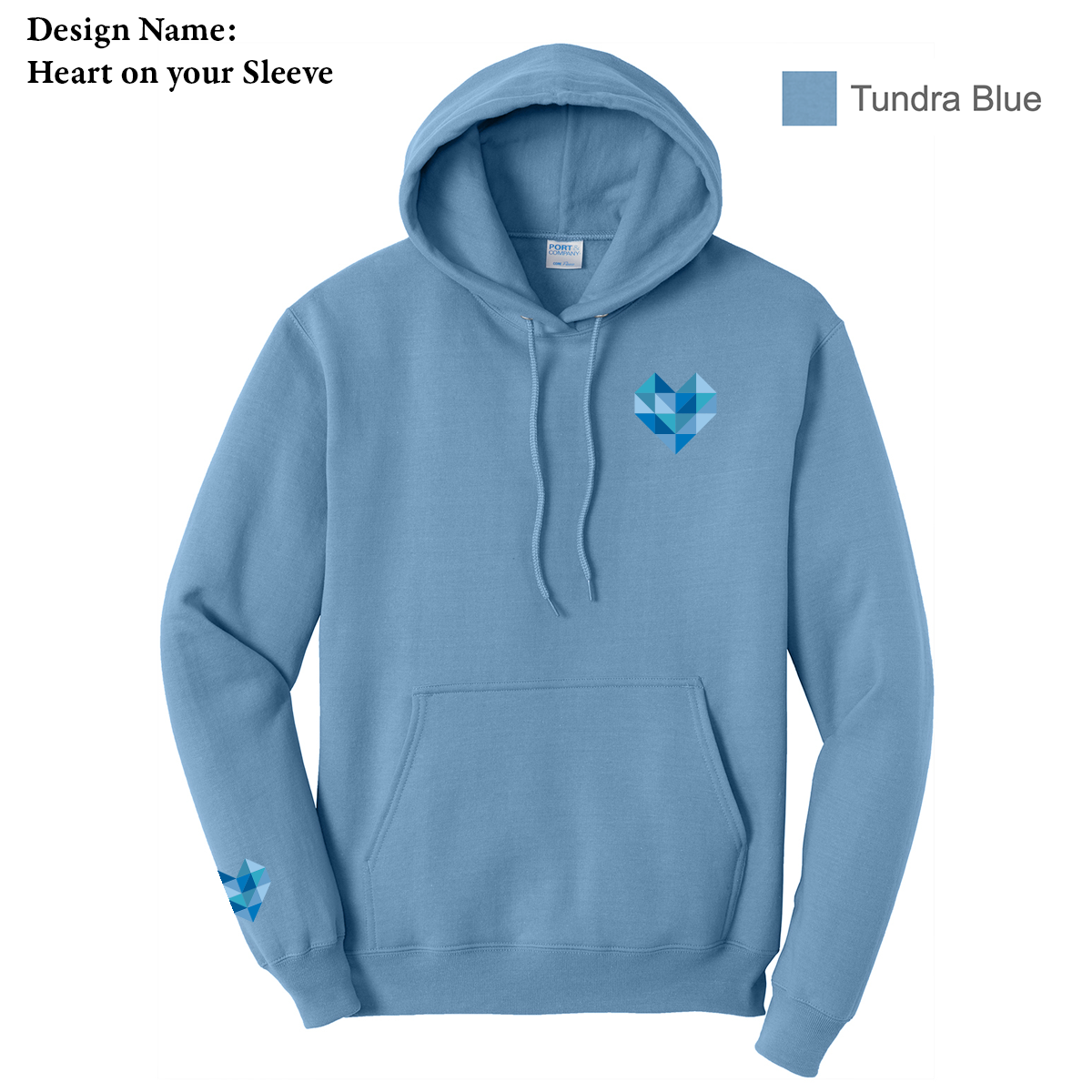 EACH - Printed - Heart on your Sleeve- Port & Co™ Core Fleece Pullover Hooded Sweatshirt