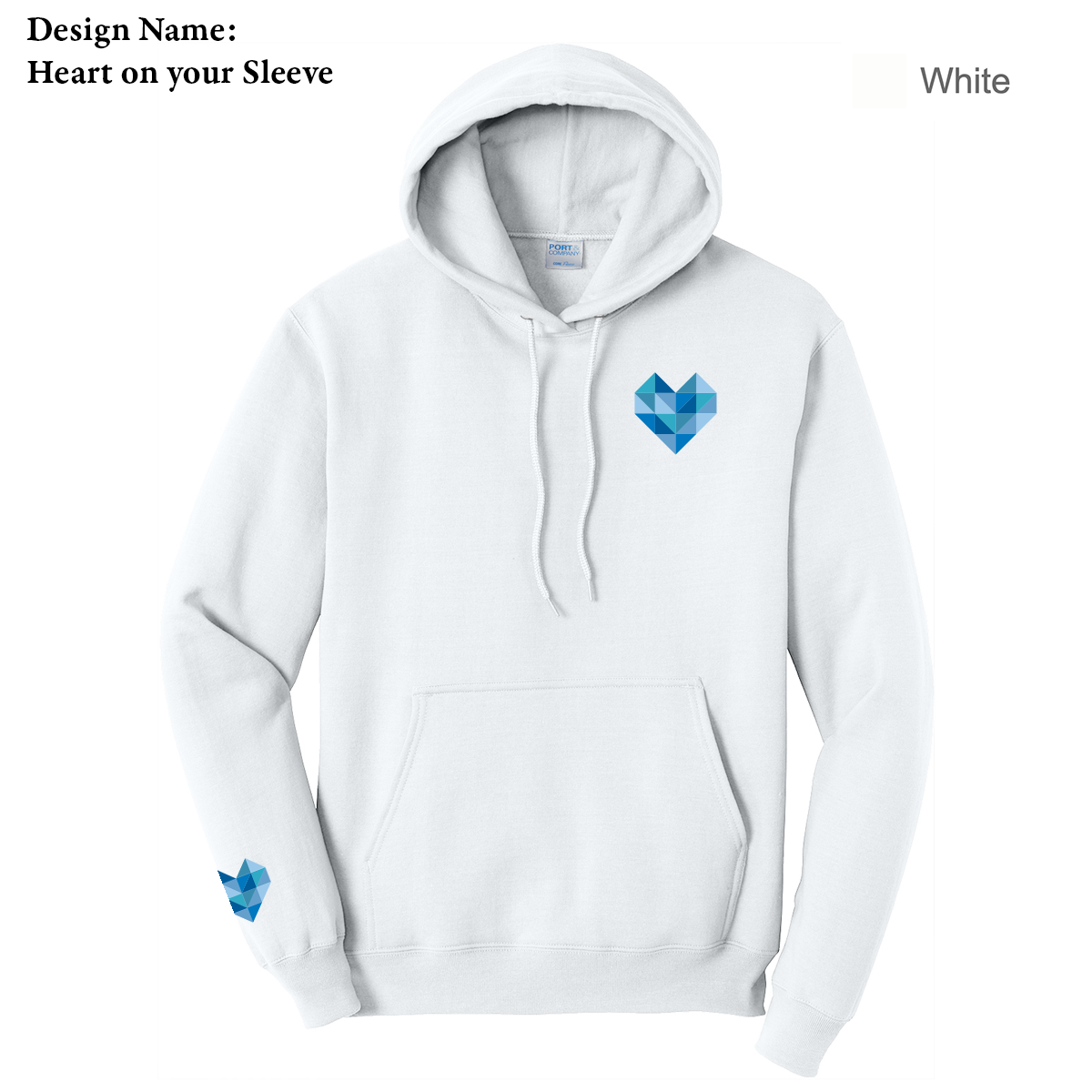 EACH - Printed - Heart on your Sleeve- Port & Co™ Core Fleece Pullover Hooded Sweatshirt