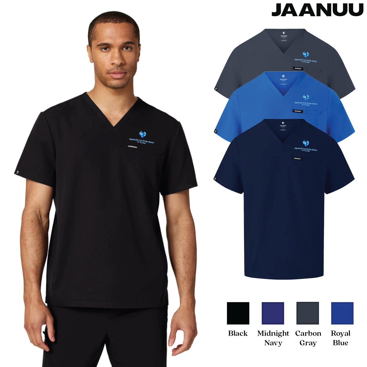 EACH - Embroidered - Classic Logo - Men's Platt 3-Pocket Scrub V-Neck Top