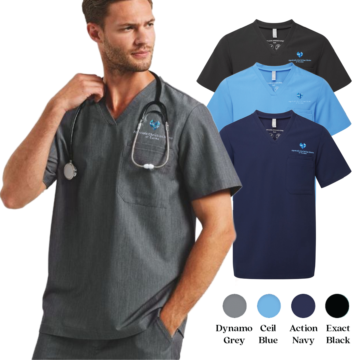 EACH - Embroidered - Classic Logo - Onna Men's Limitless V-Neck Stretch Scrub Top
