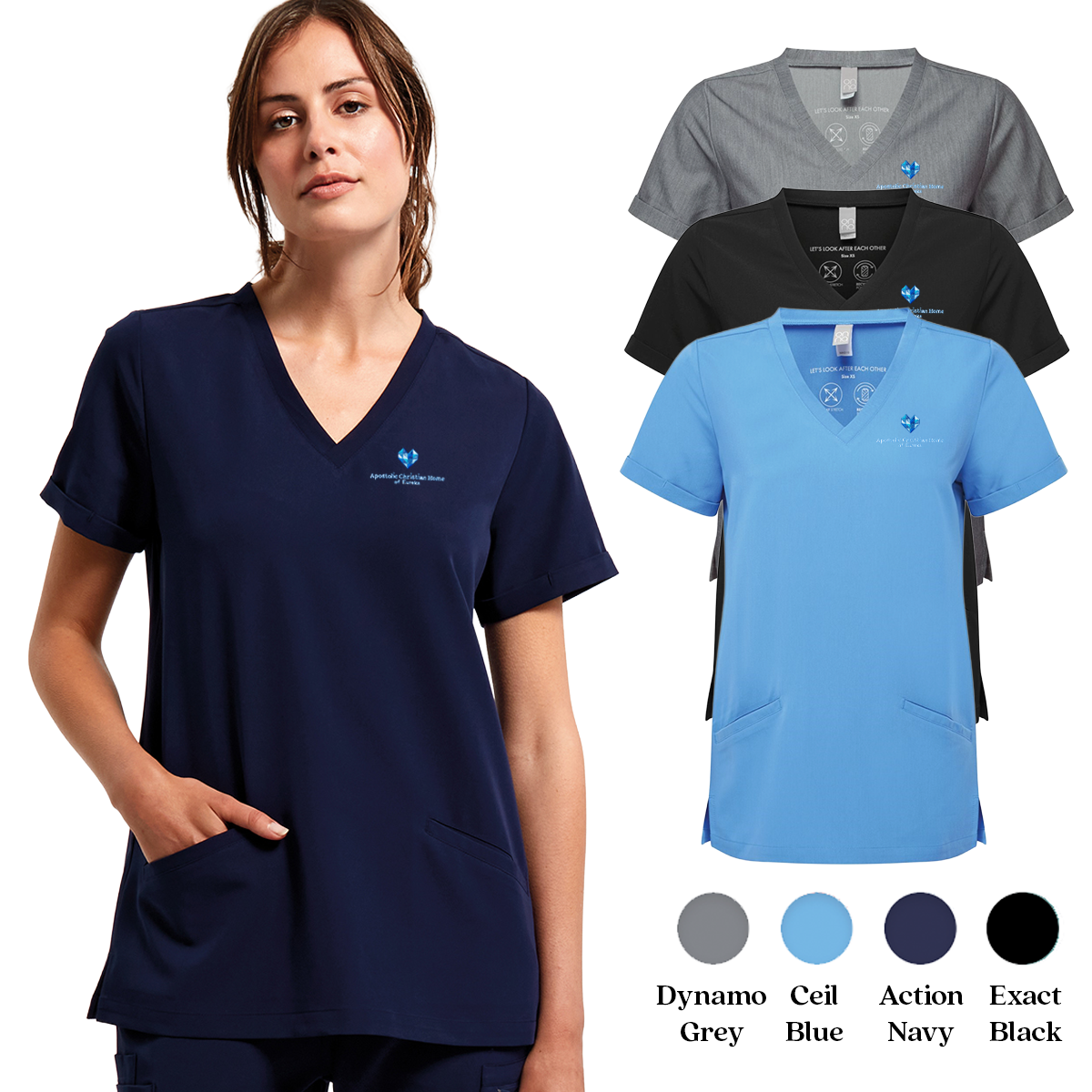 EACH - Embroidered - Classic Logo - Onna Women's Invincible V-Neck Stretch Scrub Top
