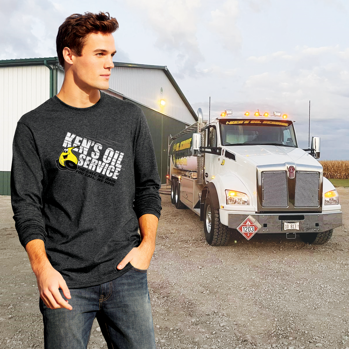 Ken's Oil Diagonal Print - Long Sleeve Triblend Tee