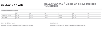 HC - Printed - BELLA+CANVAS® Unisex 3/4-Sleeve Baseball Tee