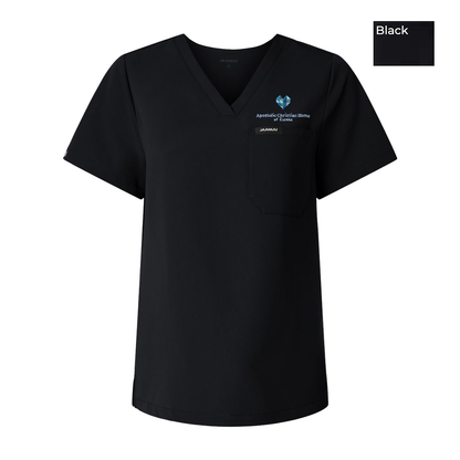 EACH - Embroidered - Classic Logo - Jaanuu Women's Rhena Essential 1-Pocket Scrub V-Neck Top