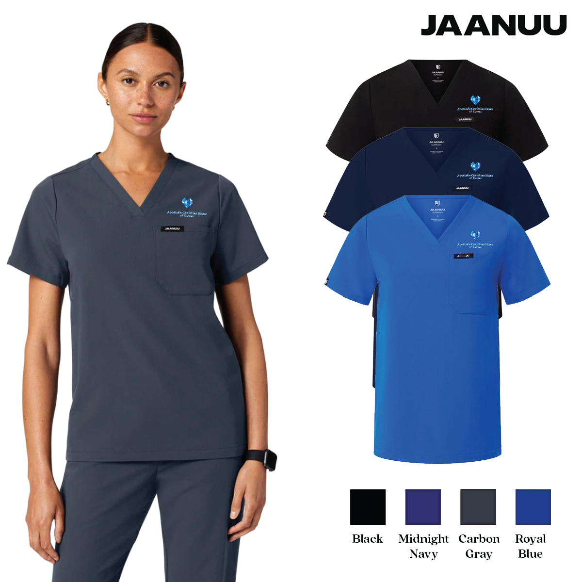 EACH - Embroidered - Classic Logo - Jaanuu Women's Rhena Essential 1-Pocket Scrub V-Neck Top