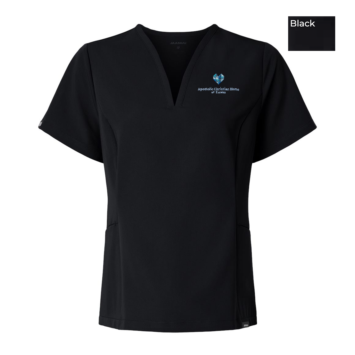 EACH - Embroidered - Classic Logo - Jaanuu Women's Calix Fit & Flare Scrub V-Neck Top