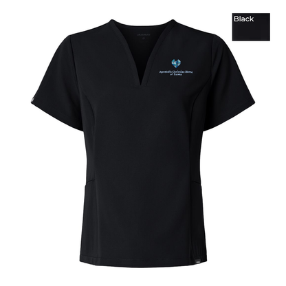 EACH - Embroidered - Classic Logo - Jaanuu Women's Calix Fit & Flare Scrub V-Neck Top