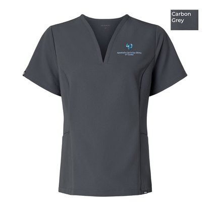 EACH - Embroidered - Classic Logo - Jaanuu Women's Calix Fit & Flare Scrub V-Neck Top