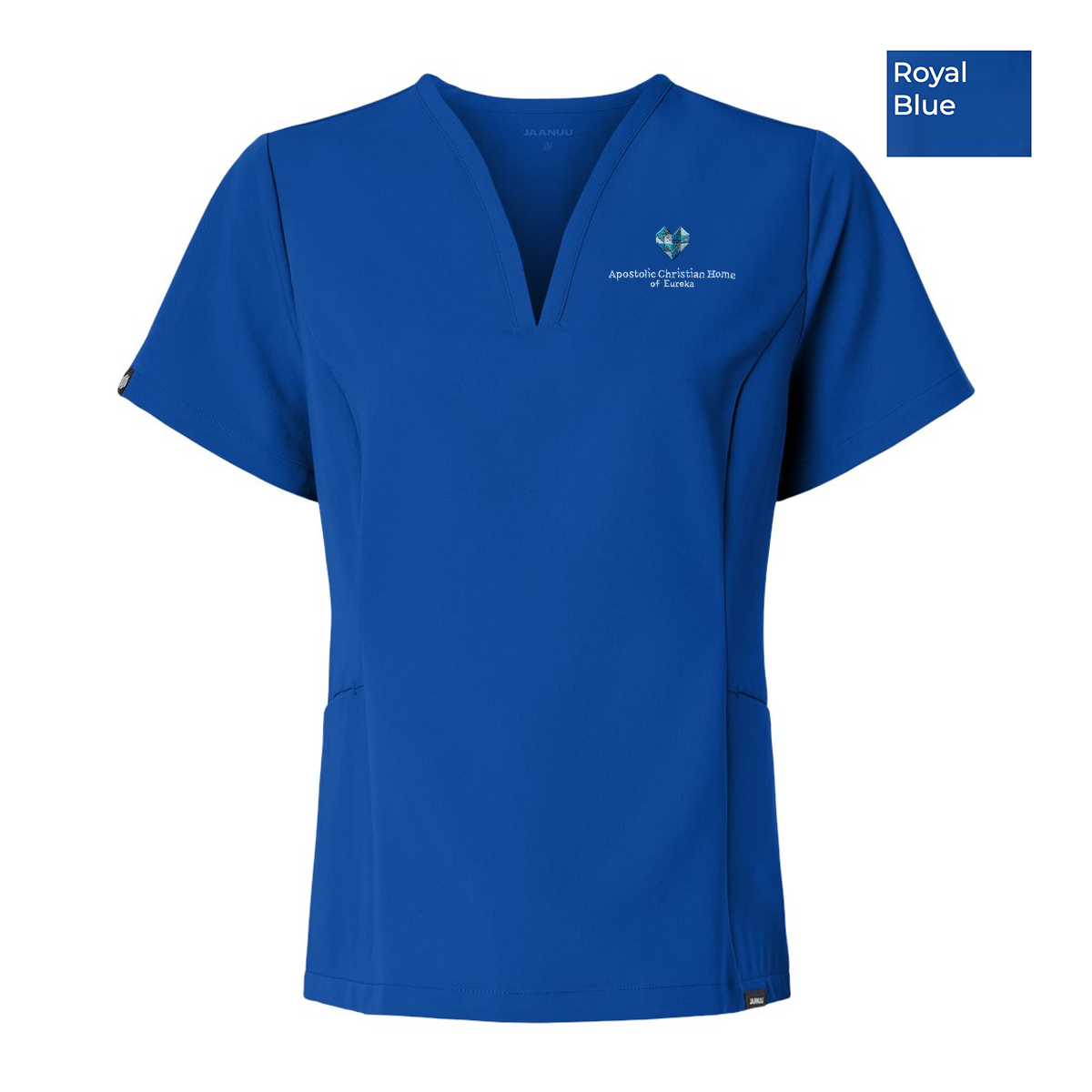 EACH - Embroidered - Classic Logo - Jaanuu Women's Calix Fit & Flare Scrub V-Neck Top